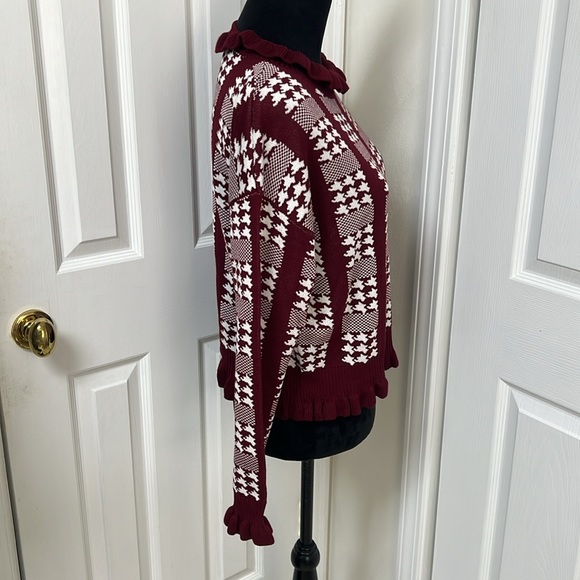 Shein Houndstooth Ruffle Lightweight Sweater - Picture 3 of 7